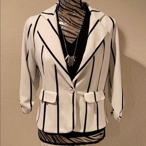 Creme & black striped blazer.